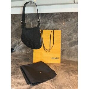 Authentic Fendi Oyster Zucca Black Canvas & Leather Bag